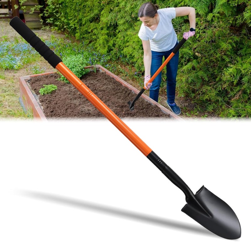 ABtool Small Shovels for Digging, Garden Spade Shovel Beach Shovels with 43.3in Handle,Heavy Duty Portable Metal Shovel for Gardening Camping Trenching Digging Landscaping,Off-Road Use, Orange - Image 1